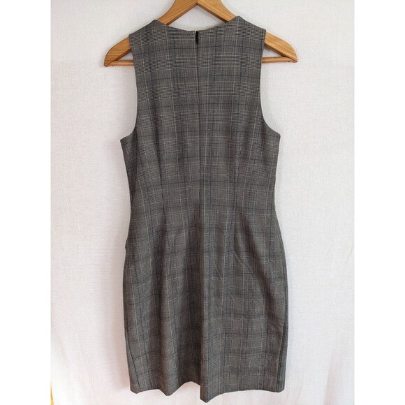 EUC Banana Republic Gray Black Faux-Wrap Sleeveless Plaid Dress Size 6 - Picture 6 of 10